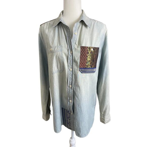 Denim & Supply Ralph Lauren Sandwashed Denim Brocade Boyfriend Shirt Sz Medium - Picture 3 of 13